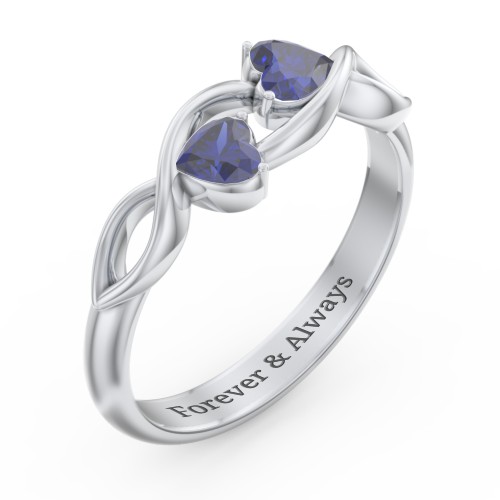 Heavenly Hearts Ring with Heart Birthstones – Sterling Silver with Blue Sapphire