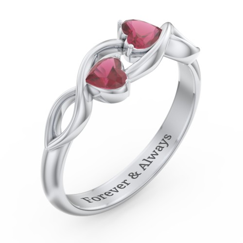 Heavenly Hearts Ring with Heart Birthstones – Sterling Silver with Ruby