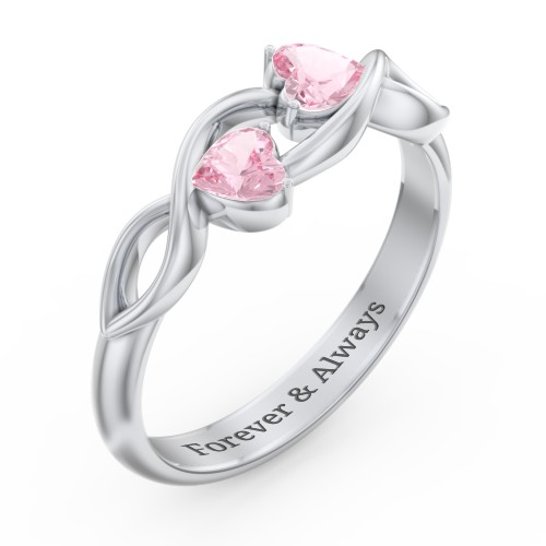 Heavenly Hearts Ring with Heart Birthstones – Sterling Silver with Pink Tourmaline