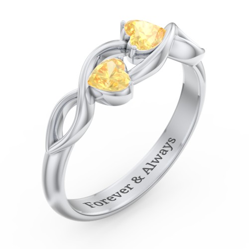 Heavenly Hearts Ring with Heart Birthstones – Sterling Silver with Citrine