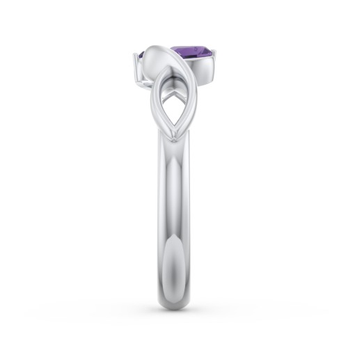 Heavenly Hearts Ring with Heart Birthstones – Sterling Silver with Amethyst