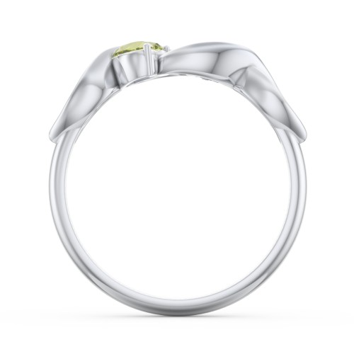 Heavenly Hearts Ring with Heart Birthstones – Sterling Silver with Pink Tourmaline and Peridot