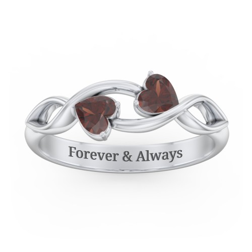 Heavenly Hearts Ring with Heart Birthstones – Sterling Silver with Garnet