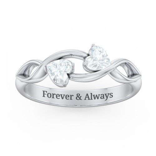 Heavenly Hearts Ring with Heart Birthstones – Sterling Silver with Aquamarine