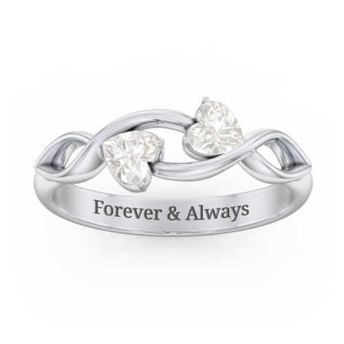 Heavenly Hearts Ring with Heart Birthstones – Sterling Silver with Cubic Zirconia