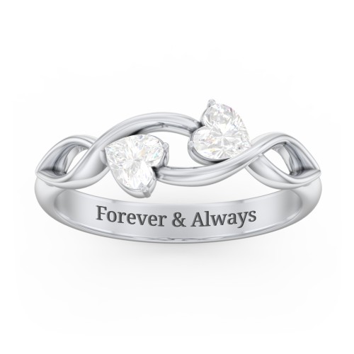 Heavenly Hearts Ring with Heart Birthstones – Sterling Silver with Diamond