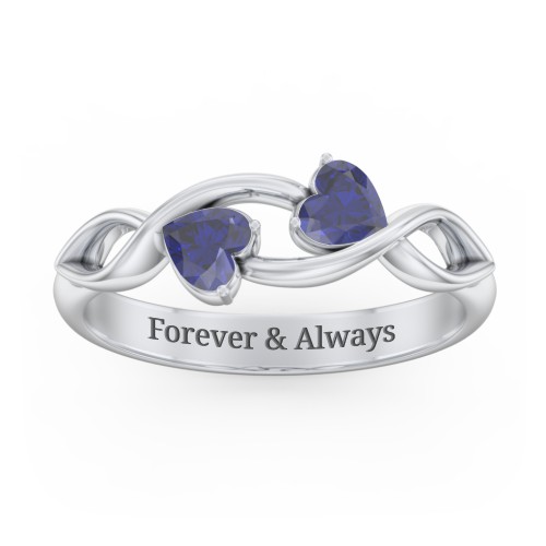 Heavenly Hearts Ring with Heart Birthstones – Sterling Silver with Blue Sapphire