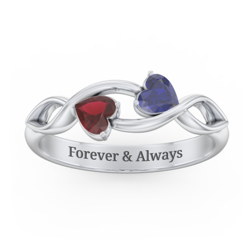 Heavenly Hearts Ring with Heart Birthstones – Sterling Silver with Blue Sapphire and Garnet
