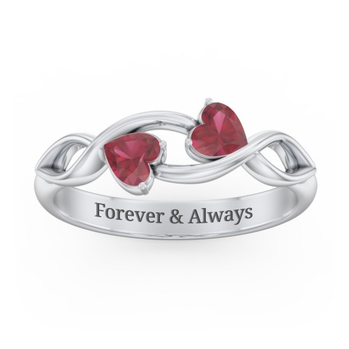 Heavenly Hearts Ring with Heart Birthstones – Sterling Silver with Ruby