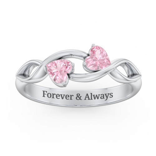 Heavenly Hearts Ring with Heart Birthstones – Sterling Silver with Pink Tourmaline