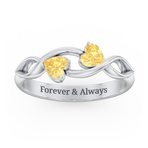 Heavenly Hearts Ring with Heart Birthstones – Sterling Silver with Citrine