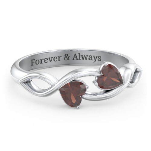 Heavenly Hearts Ring with Heart Birthstones – Sterling Silver with Garnet