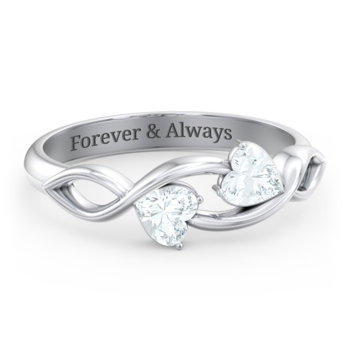 Heavenly Hearts Ring with Heart Birthstones – Sterling Silver with Aquamarine