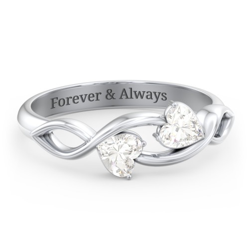 Heavenly Hearts Ring with Heart Birthstones – Sterling Silver with Cubic Zirconia