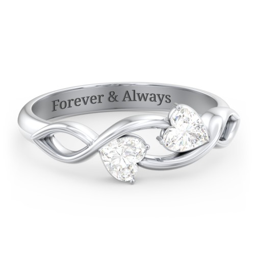 Heavenly Hearts Ring with Heart Birthstones – Sterling Silver with Diamond