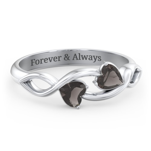 Heavenly Hearts Ring with Heart Birthstones – Sterling Silver with Smokey Quartz