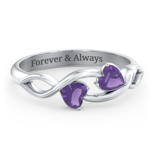 Heavenly Hearts Ring with Heart Birthstones – Sterling Silver with Amethyst