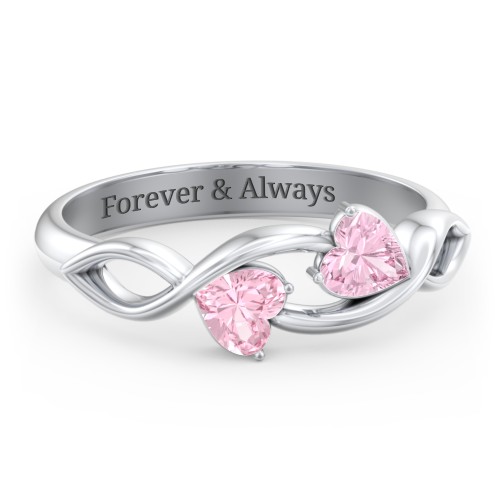 Heavenly Hearts Ring with Heart Birthstones – Sterling Silver with Pink Tourmaline