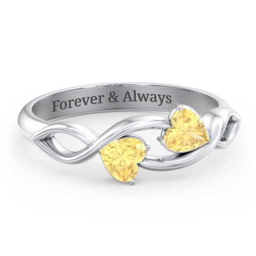 Heavenly Hearts Ring with Heart Birthstones – Sterling Silver with Citrine