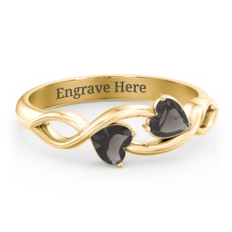 Heavenly Hearts Ring with Heart Birthstones in 10K Solid Yellow Gold with Smokey Quartz