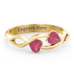 Heavenly Hearts Ring with Heart Birthstones in 10K Solid Yellow Gold with Ruby