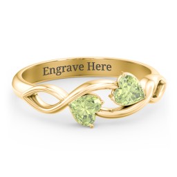 Heavenly Hearts Ring with Heart Birthstones in 10K Solid Yellow Gold with Peridot