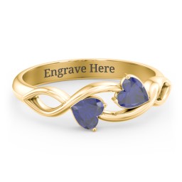 Heavenly Hearts Ring with Heart Birthstones in 10K Solid Yellow Gold with Blue Sapphire