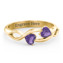 Heavenly Hearts Ring with Heart Birthstones in 10K Solid Yellow Gold with Amethyst