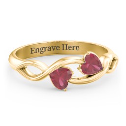 Heavenly Hearts Ring with Heart Birthstones in 10K Solid Yellow Gold with Ruby