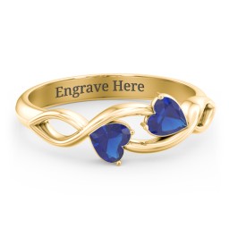Heavenly Hearts Ring with Heart Birthstones in 10K Solid Yellow Gold with Blue Sapphire