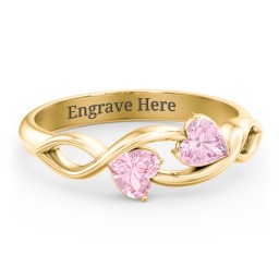 Heavenly Hearts Ring with Heart Birthstones in 10K Solid Yellow Gold with Pink Tourmaline