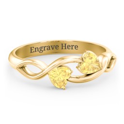 Heavenly Hearts Ring with Heart Birthstones in 10K Solid Yellow Gold with Citrine