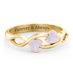 Heavenly Hearts Ring with Heart Birthstones in 10K Solid Yellow Gold with Opal