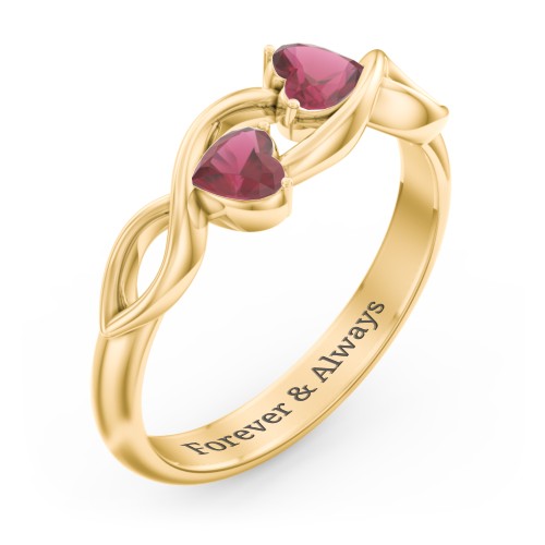 Heavenly Hearts Ring with Heart Birthstones – 10K Yellow Gold with Ruby