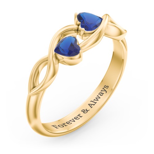 Heavenly Hearts Ring with Heart Birthstones – 10K Yellow Gold with Blue Sapphire