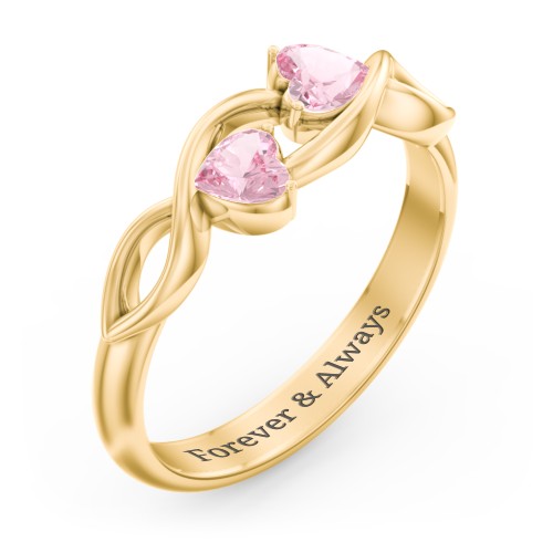 Heavenly Hearts Ring with Heart Birthstones – 10K Yellow Gold with Pink Tourmaline
