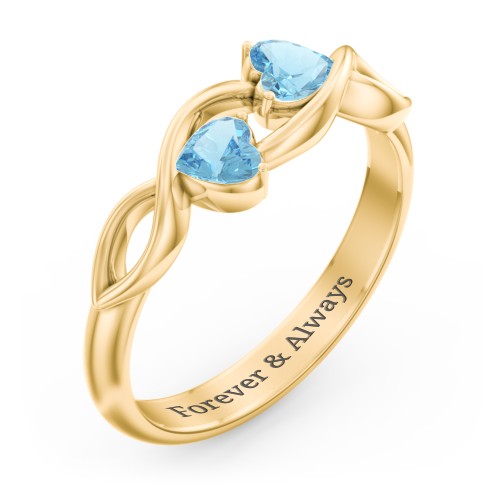 Heavenly Hearts Ring with Heart Birthstones – 10K Yellow Gold with Blue Topaz