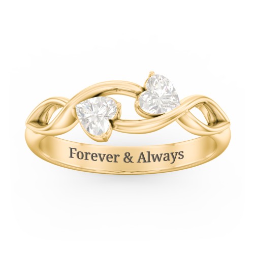 Heavenly Hearts Ring with Heart Birthstones – 10K Yellow Gold with Cubic Zirconia
