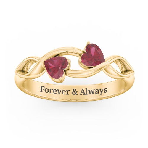 Heavenly Hearts Ring with Heart Birthstones – 10K Yellow Gold with Ruby