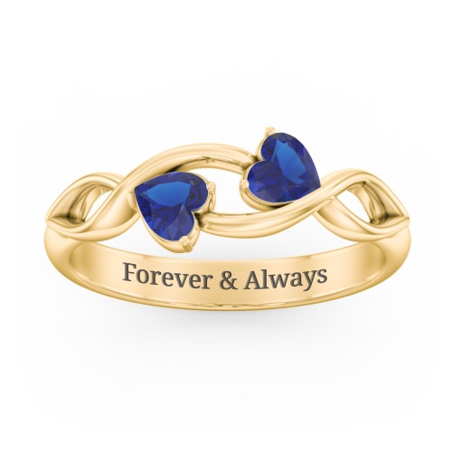Heavenly Hearts Ring with Heart Birthstones – 10K Yellow Gold with Blue Sapphire