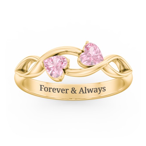 Heavenly Hearts Ring with Heart Birthstones – 10K Yellow Gold with Pink Tourmaline