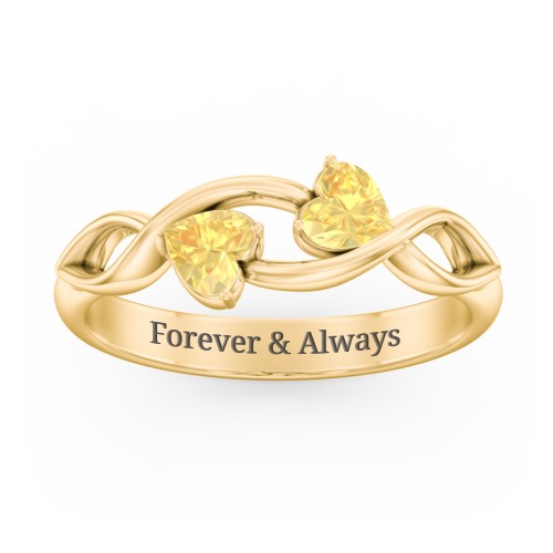 Heavenly Hearts Ring with Heart Birthstones – 10K Yellow Gold with Citrine