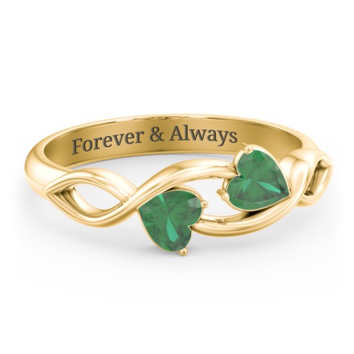 Heavenly Hearts Ring with Heart Birthstones – 10K Yellow Gold with Emerald