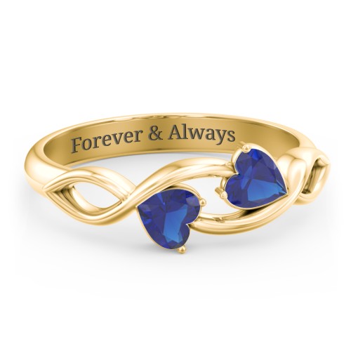 Heavenly Hearts Ring with Heart Birthstones – 10K Yellow Gold with Blue Sapphire