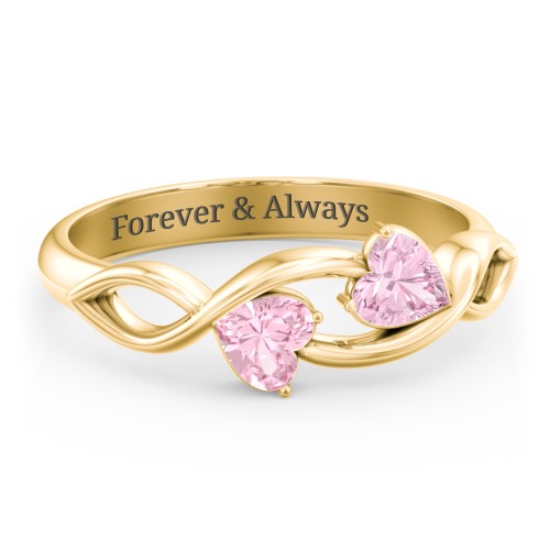 Heavenly Hearts Ring with Heart Birthstones – 10K Yellow Gold with Pink Tourmaline