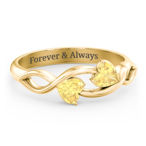 Heavenly Hearts Ring with Heart Birthstones – 10K Yellow Gold with Citrine