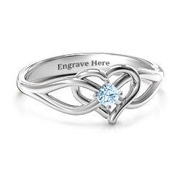 Everlasting Elegance Interwoven Heart Ring in 925 Sterling Silver with Aquamarine, Amethyst Premium Zirconia, Red Premium Zirconia, and Amethyst