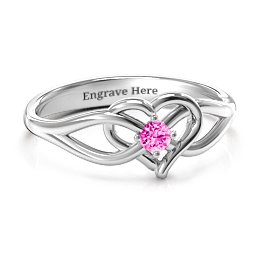 Everlasting Elegance Interwoven Heart Ring in 925 Sterling Silver with Pink Tourmaline, Amethyst Premium Zirconia, Red Premium Zirconia, and Amethyst