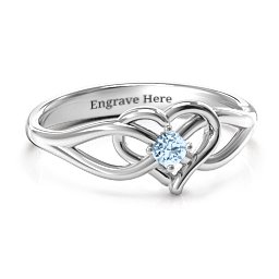 Everlasting Elegance Interwoven Heart Ring in 925 Sterling Silver with Aquamarine, Amethyst Premium Zirconia, Red Premium Zirconia, and Amethyst