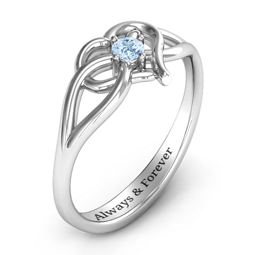Everlasting Elegance Interwoven Heart Ring – Sterling Silver with Aquamarine